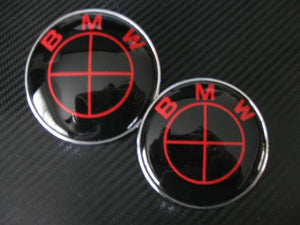 4x 68MM Car BMW Wheel Centre Caps Hub Cover Badge Alloy in black, red, and white