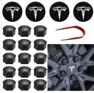 Tesla Wheel Cap Kit Center Hub Cap Set Wheel Lug Nut Cover Center Logo Emblem Modification Hub Cover for Model Y Model 3 Model S Model X
